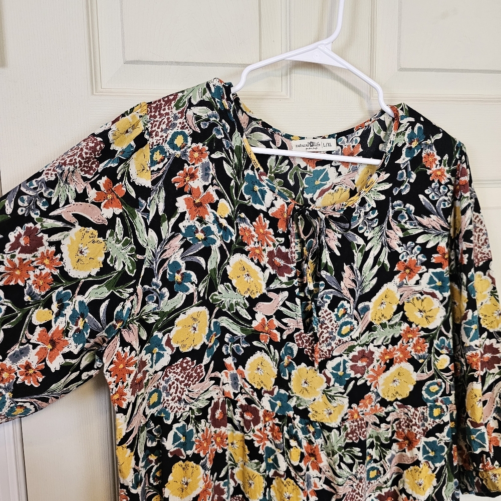 Natural Life L/XL Sage Vneck Maxi Tiered Floral Tassel Tropical Garden Rose Prin - Picture 9 of 11